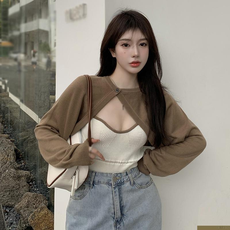 Áo croptop dệt kim/ Áo khoác cardigan tay dài phong cách thời trang Hàn Quốc