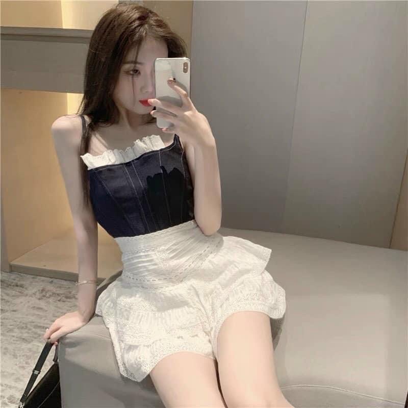 SET ÁO JEAN + CV TRẮNG VIỀN REN