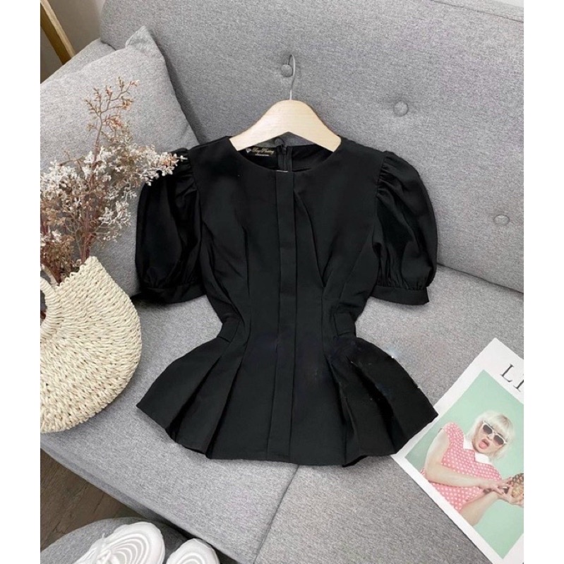 ÁO PEPLUM CỔ TRÒN TAY PHỒNG + QUẦN SUÔNG