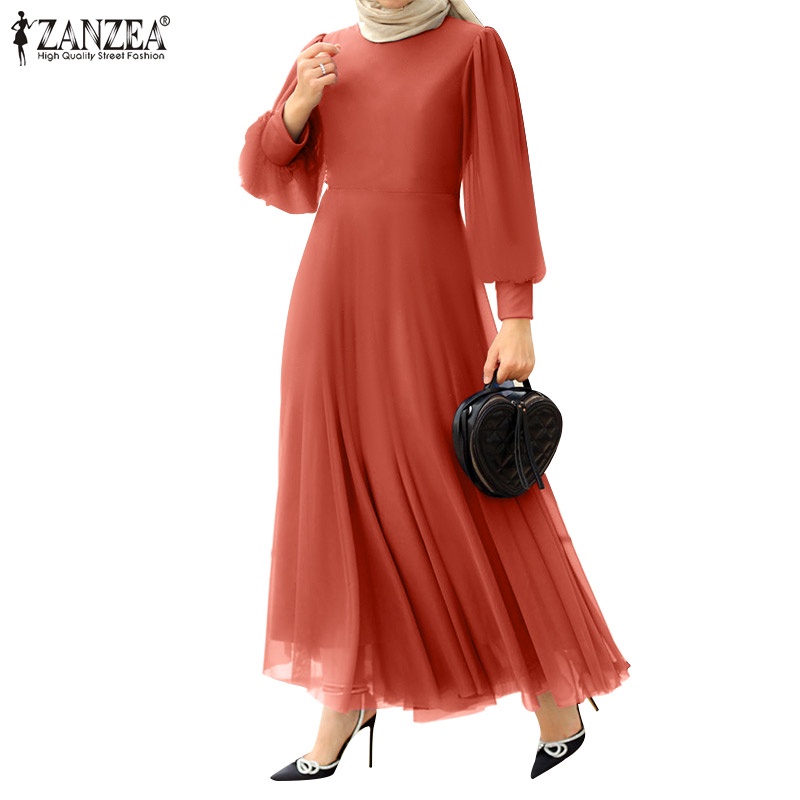 Zanzea Đầm Maxi Nữ Dài Tay Cổ Tròn Thời Trang Hàn