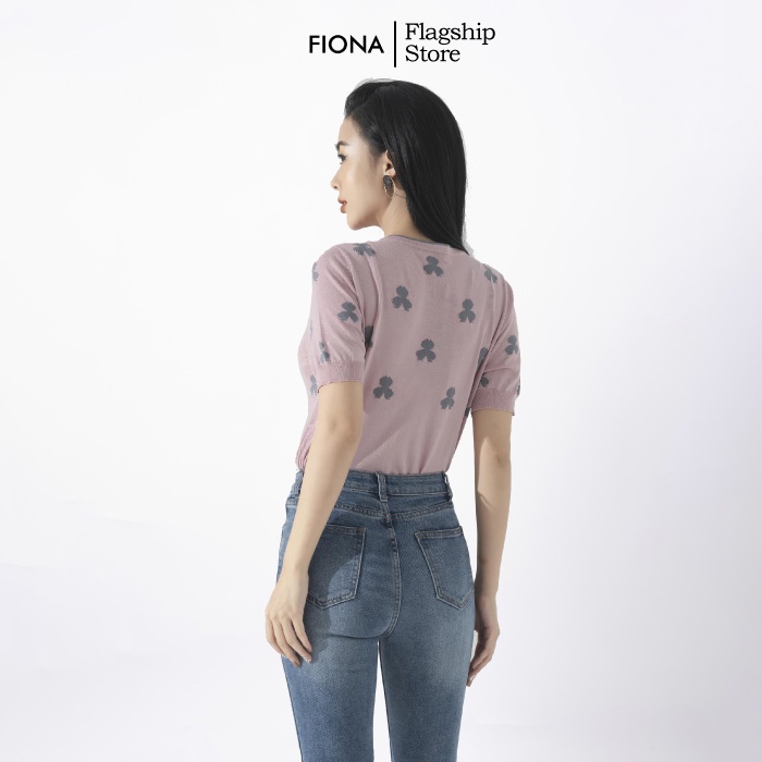 Áo Len Cộc Tay Nữ FIONA, Áo Len Thu Đông Dệt Hoa Mã F850754