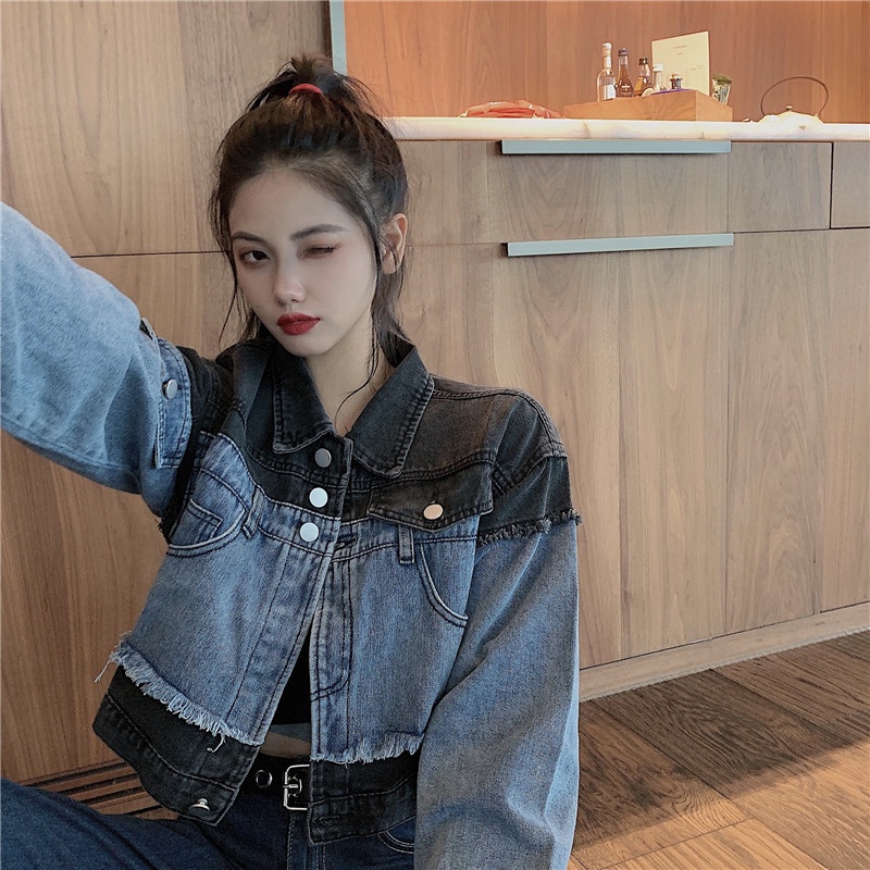 Áo khoác Denim dáng rộng thời trang mùa đông cá tính cho nữ