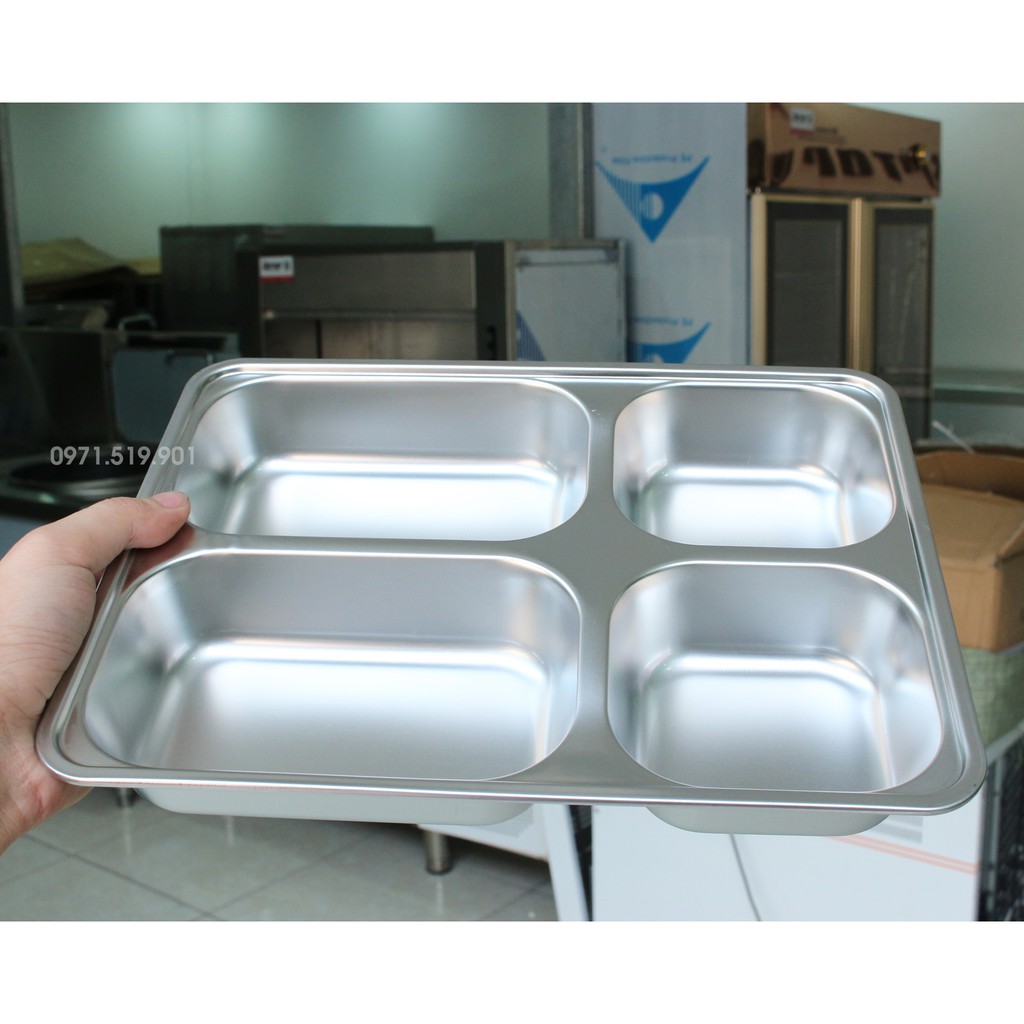 Khay cơm inox 4 ngăn sâu lòng Hàn Quốc (28 x 22 x 4)cm