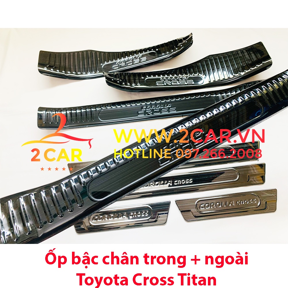 Ốp bậc cửa, Nẹp bước chân trong, ngoài Toyota Cross 2020-2021- 2022- 2023, Hàng Titan xịn - Mẫu 1