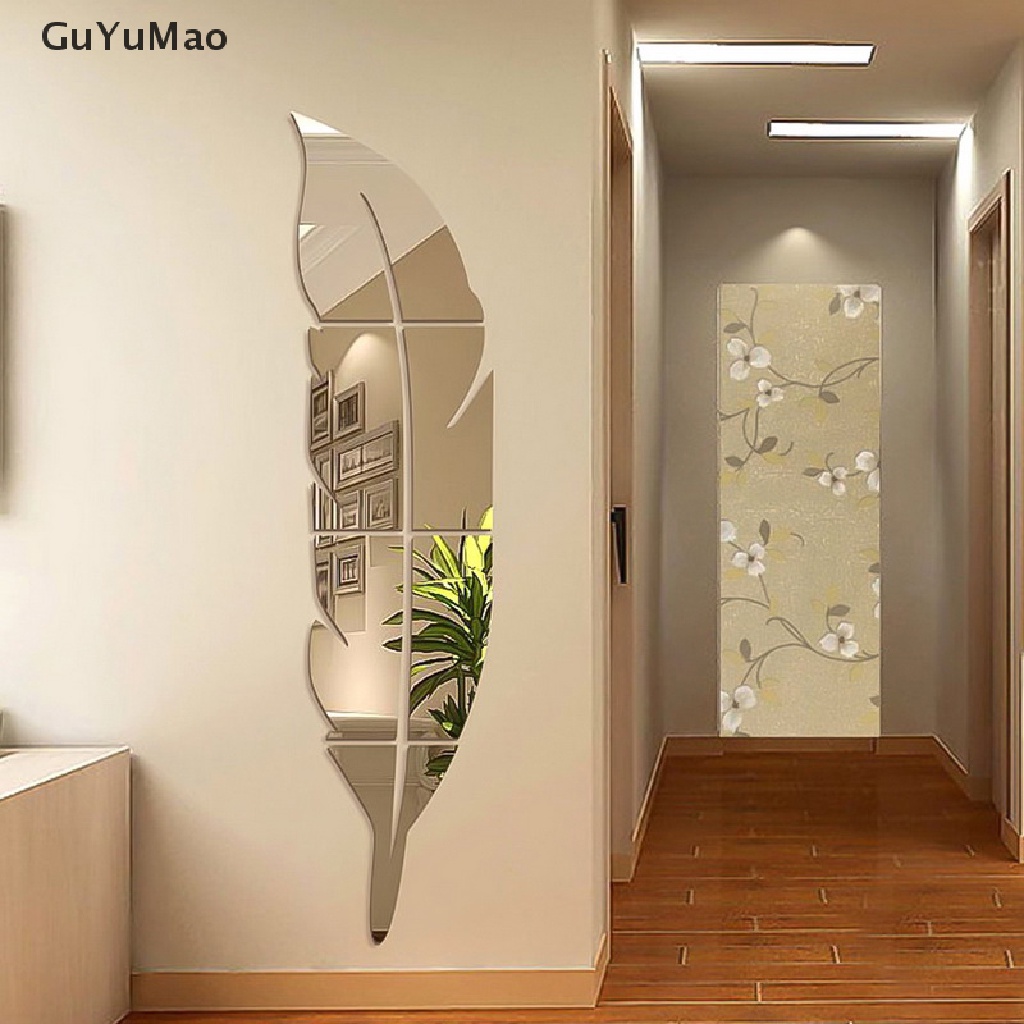 Bộ Đề Can Vinyl Hình Lông Vũ 3D Tráng Gương DIY Dán Tường Trang Trí Nhà Cửa