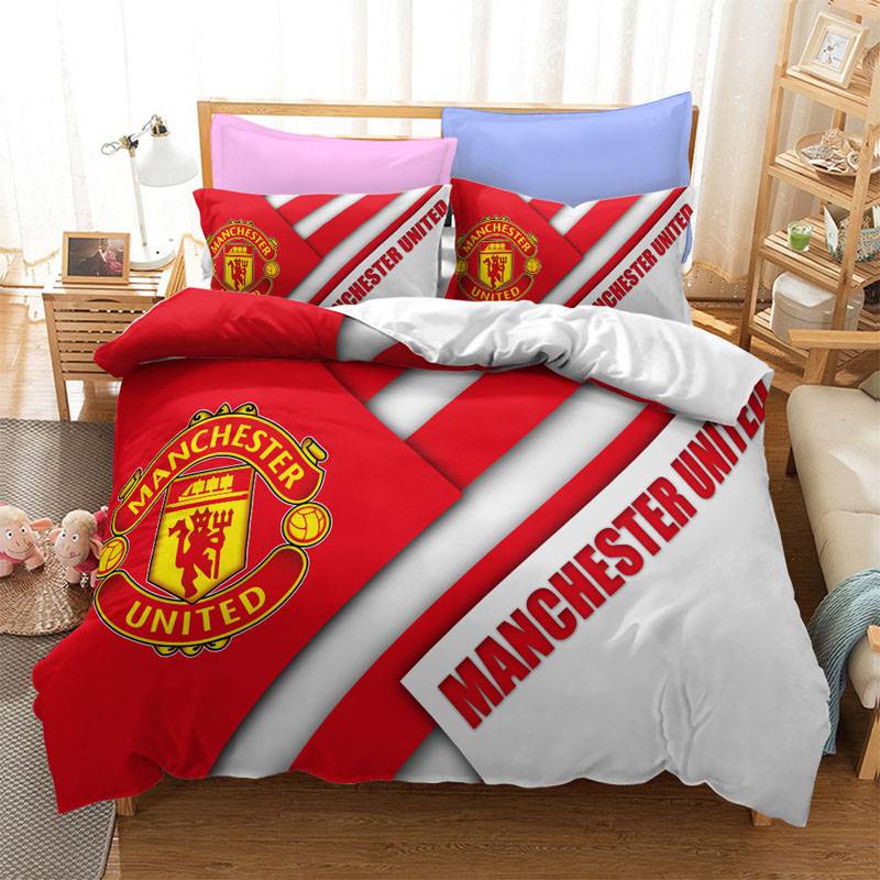 Vỏ gối chăn và ga giường 3 trong 1 in hình logo Chelsea Manchester United Real Madrid Barcelona Rome