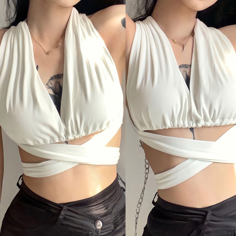Áo Crop Top Không Tay Cổ Chữ V Gợi Cảm Cho Nữ