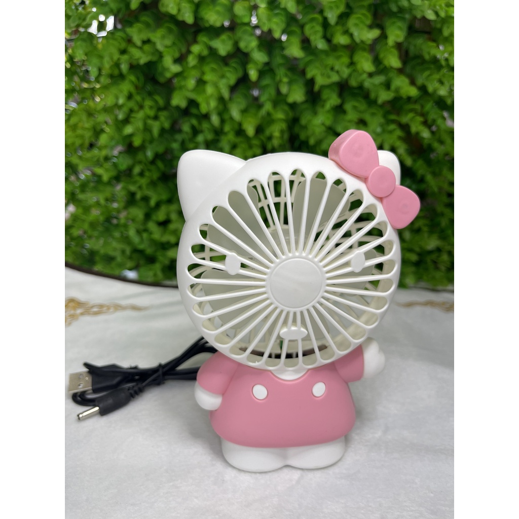 Quạt Mini Usb Tích Điện Cầm Tay Có Đèn Sáng Hình Mèo Kity, Quạt Để Bàn Tiện Dụng Cầm Đi Mọi Nơi, Thiết Kế Đáng yêu.