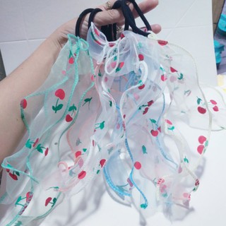 Cột tóc hoa rơi trái cherry Phong cách Hàn Quốc (Ảnh thật)