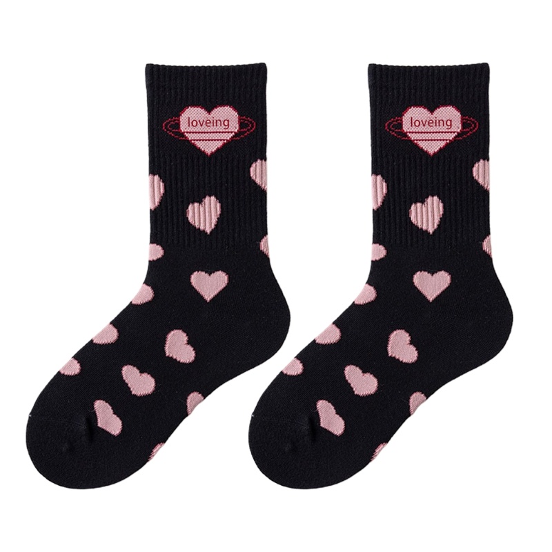 Vớ cotton họa tiết trái tim màu hồng ngọt ngào phong cách lolita Nhật Bản cho nữ