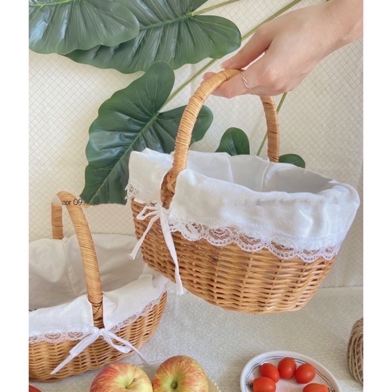 Giỏ mây picnic kèm lót ren