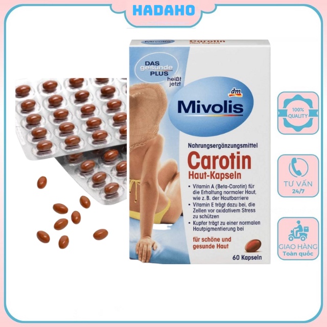 Viên uống chống nắng Mivolis Carotin Đức hộp 60 viên bảo vệ da từ bên trong-Nội Địa Đức