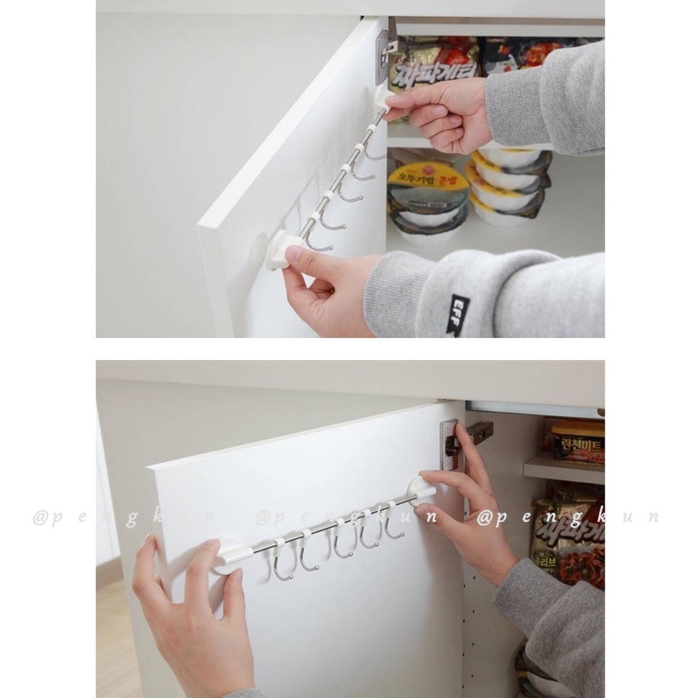 Giá Treo Đồ Bằng Thép Không Gỉ 5 Móc Có Thể Điều Chỉnh Gắn Tủ Bếp/Phòng Tắm/Nhà Bếp Phong Cách Nhật Bản