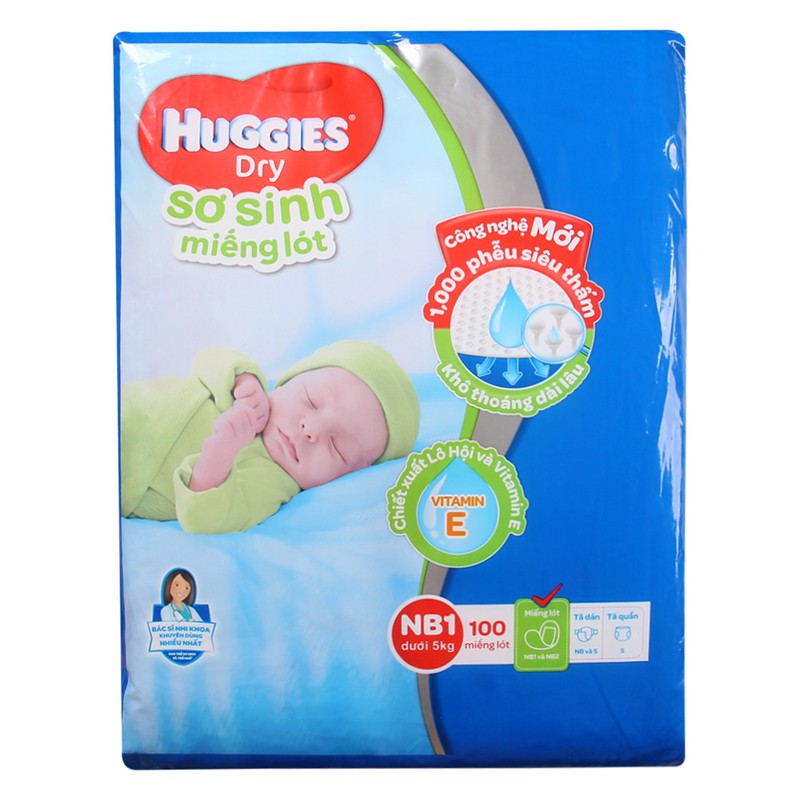 Miếng Lót Sơ Sinh Huggies NB1 100 miếng/NB2 60miếng