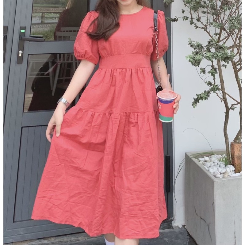 Đầm linen tưng tầng