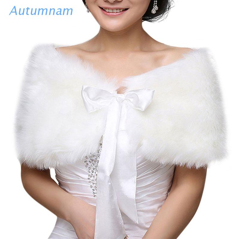 Áo choàng lông thú nhân tạo cột nơ màu trơn dùng để trang trí cho váy cưới cô dâu