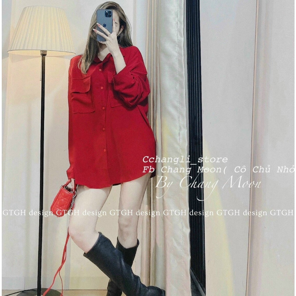 Áo sơ mi basic nữ ulzzang from rộng,áo sơ mi túi hộp 2 bên đơn giản, áo màu trắng đỏ đi chơi đi làm thanh lịch, nữ tính