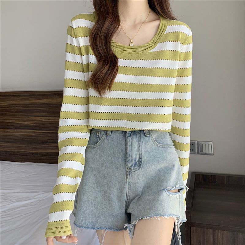 Áo Thun Tay Dài Họa Tiết Kẻ Ngang Hàn Quốc JL-TX-546