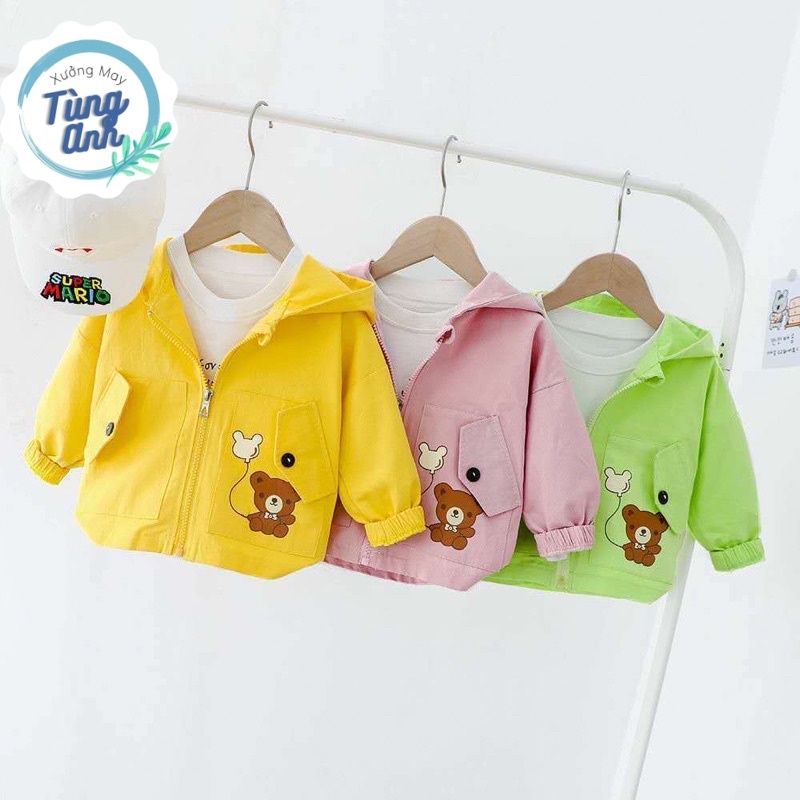 Áo khoác cho bé  Áo khoác gió cho bé in hình gấu vs ô tô ngộ nghĩnh, đáng yêu ( mã 03)