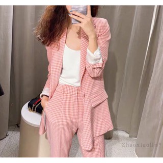 CẢ SET BLAZER KẺ CARO HỒNG ZARA CỰC XINH