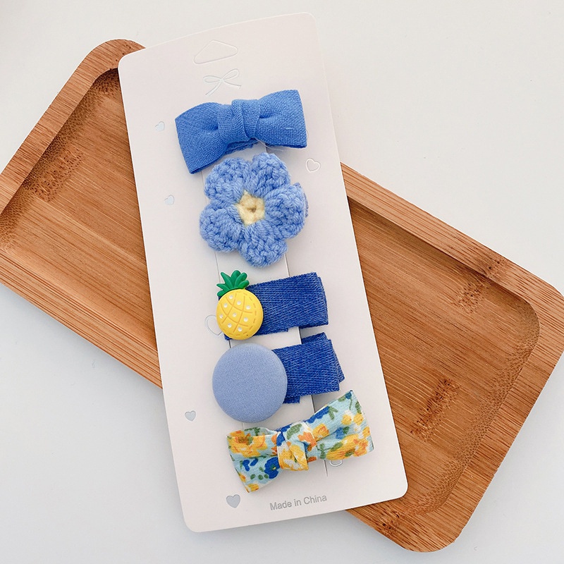 Set 5 kẹp tóc dệt kim hoạ tiết hoạt hình dễ thương thời trang dành cho bé gái