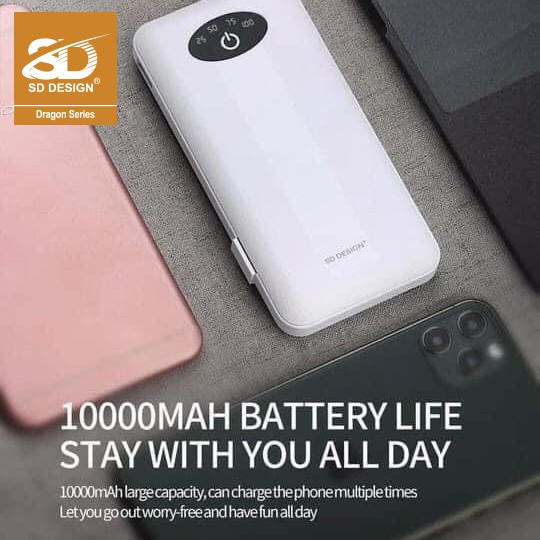 Sạc dự phòng chính hãng SD DESIGN G01 dung lượng 10.000 mAh có đầy đủ chân sạc cho iphone, samsung, xiaomi,...