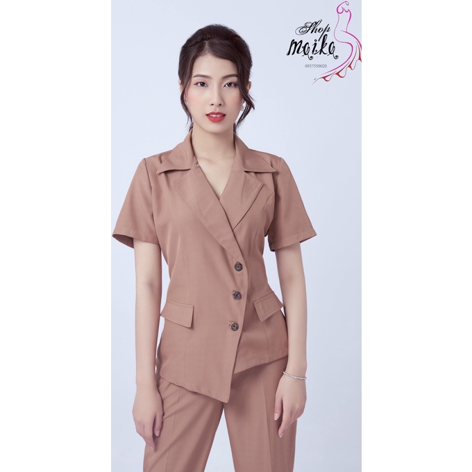 Bộ Vest Nữ Công Sở Tay Ngắn Cao cấp MAIKA form Chuẩn mặc cực tôn dáng, Chất cotton lạnh và có túi hai bên - VS5010 | BigBuy360 - bigbuy360.vn