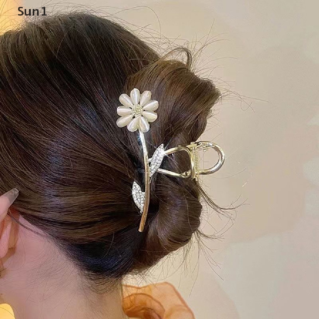Sun1 &gt; Kẹp Tóc Hoa Cúc Càng Cua Đính Đá Pha Lê Lớn Phong Cách Vintage Dành Cho Nữ