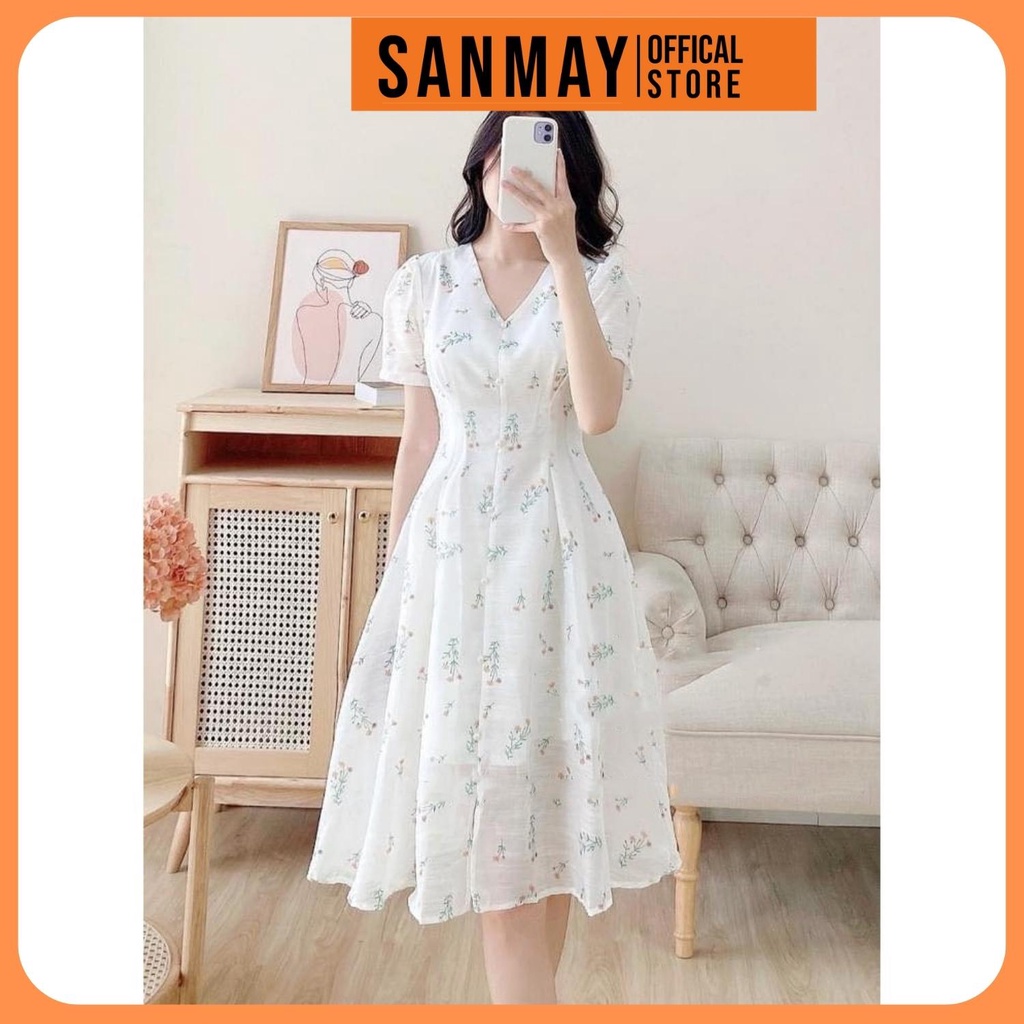 Váy Hoa Nhí Vintage SANJOLI Đầm Dự Tiệc Cưới Nữ Vải Voan Dáng Dài thiết kế kiểu Hàn Quốc cao cấp, đi chơi công sở VD047 | BigBuy360 - bigbuy360.vn