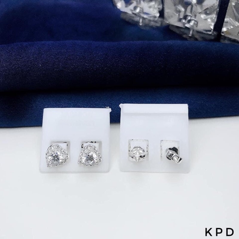 Khuyên nụ tim đá bạc chốt ren vặn chắc chắn