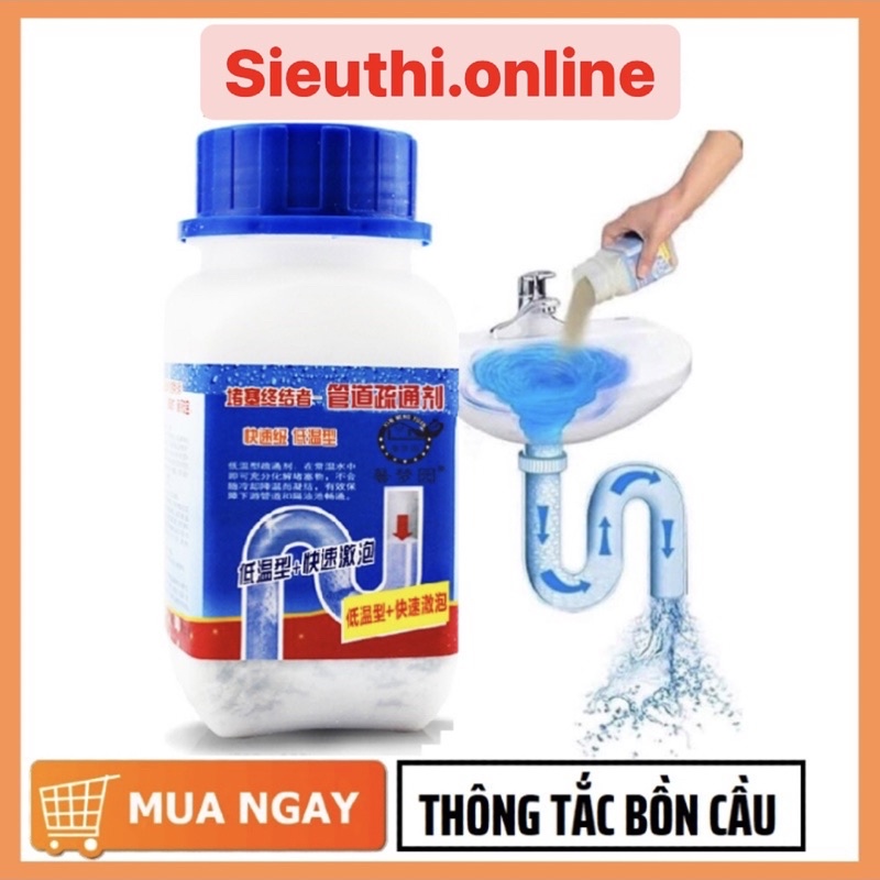 Bột Thông Cống Cực Mạnh Thông Bồn Cầu, Lavabo, Bồn Rửa Chén