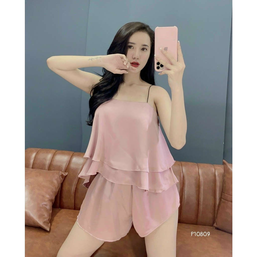 (Mới về) Hình thật shop chụp-Bộ hai dây bún, áo hai lớp tầng vải voan siêu cưng và sexy | BigBuy360 - bigbuy360.vn