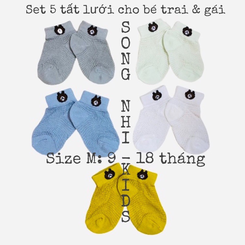 SET 5 TẤT LƯỚI SƠ SINH HÌNH GẤU CHO BÉ 3 - 18 THÁNG