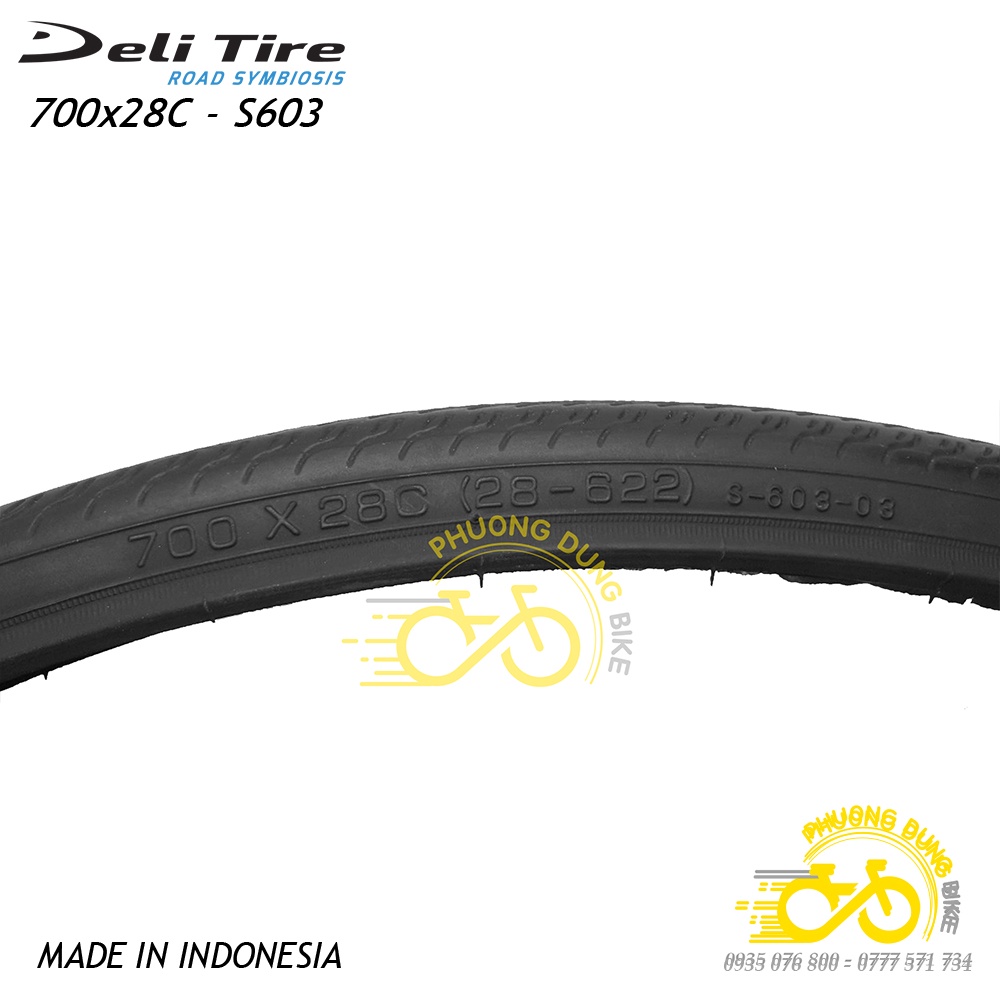 Cặp Lốp (vỏ) và Ruột (săm) xe đạp Deli Tire S603 700x28C - Van dài 60mm