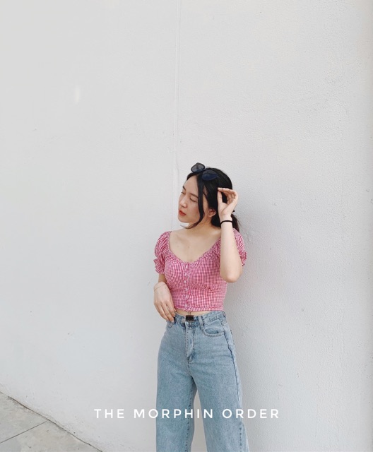 Áo croptop kẻ caro