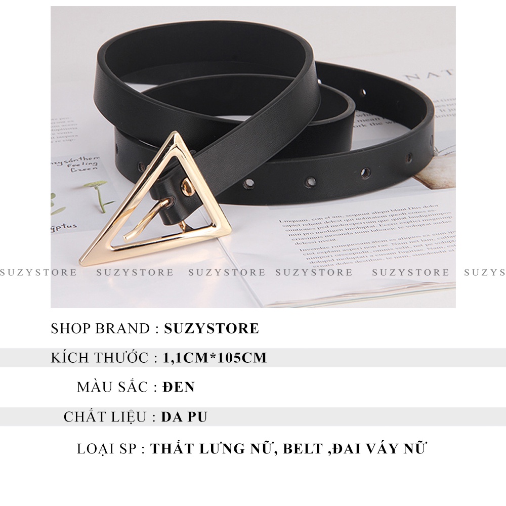 Đai váy TAM GIÁC size 1.1cm nhỏ xinh suzy store - Đai thắt lưng nịt váy da nhỏ mặt tam giác vàng có đục lỗ TLSU4