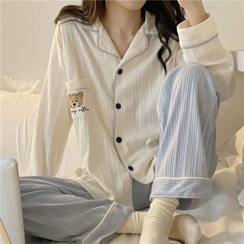 Bộ ngủ dài tay nữ nhiều màu sắc có cổ Aimee closet