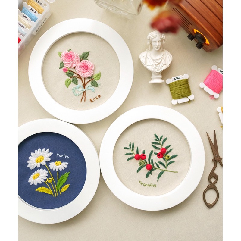 Set Kit DIY tập thêu tay Embroidery flowers hoa Vintage đầy đủ kim chỉ vải thêu thủ công tự làm quà tặng ý nghĩa lenmade