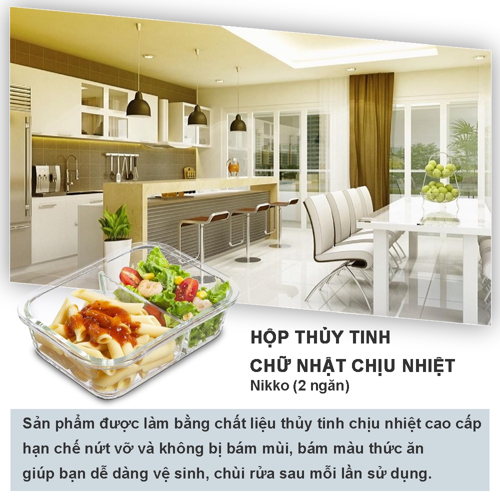 Thố thủy tinh Hộp đựng cơm thực phẩm cho dân văn phòng nội trợ để tủ lạnh kín khí 2 3 ngăn nikko inochi