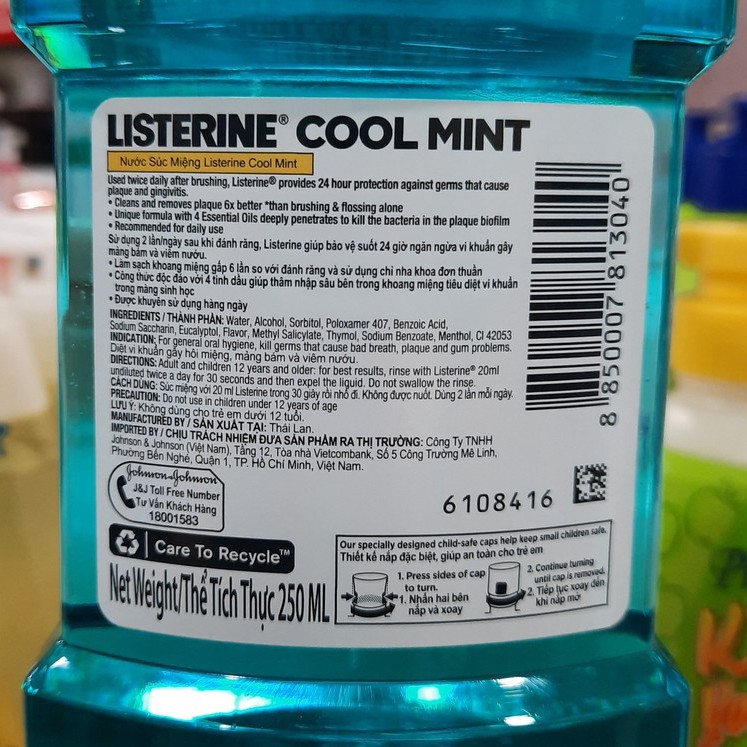 Nước Súc Miệng Hương Bạc Hà Listerine Cool Mint (250ml)