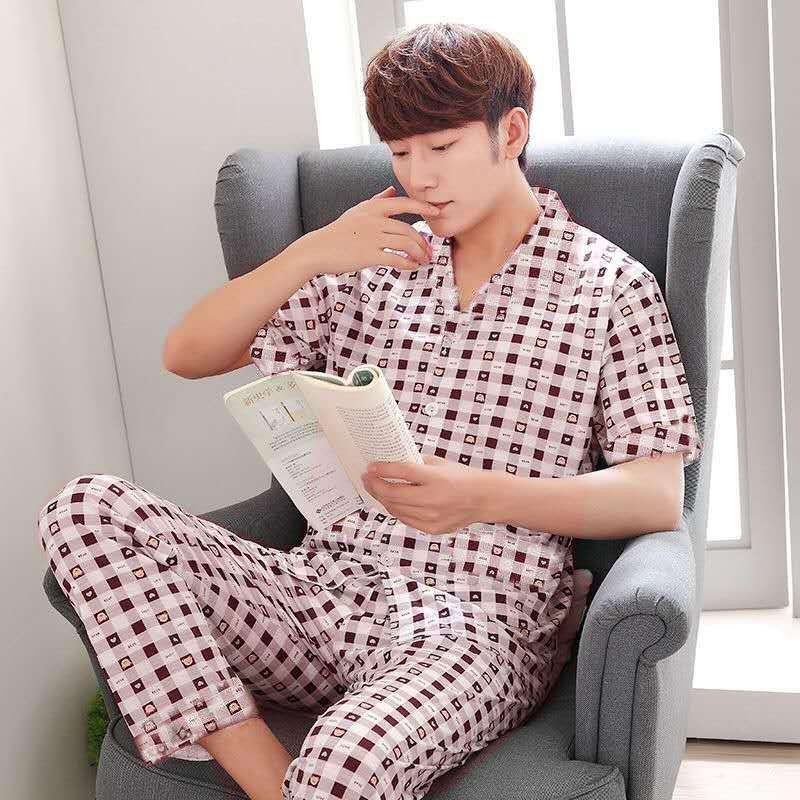 Bộ Đồ Pijama Cotton Ngắn Tay Thời Trang Mùa Hè Cho Nam | BigBuy360 - bigbuy360.vn
