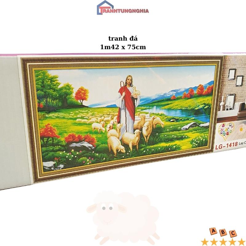 Tranh đính đá, tranh thêu chữ thập chúa chăn chiên