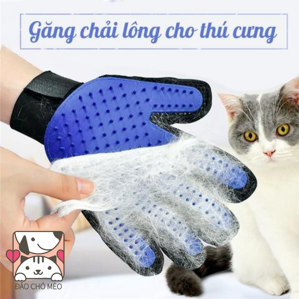 Găng tay chải lông rụng tắm chó mèo True Touch - chải lông tránh rối đánh bông lông massage cho thú cưng cực hiêu quả