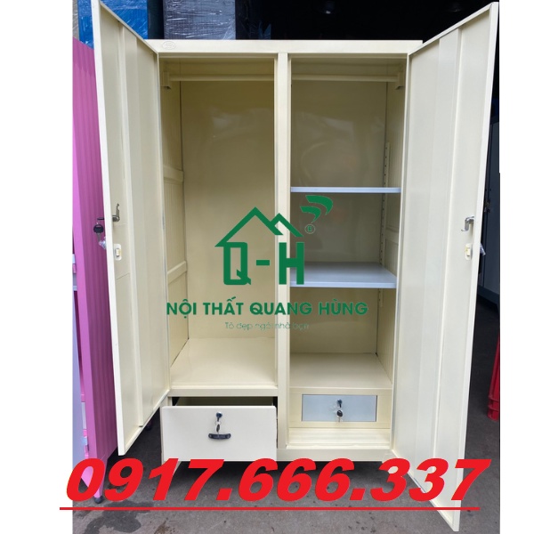 TỦ SẮT SƠN TĨNH ĐIỆN ĐỰNG QUẦN ÁO MÀU KEM