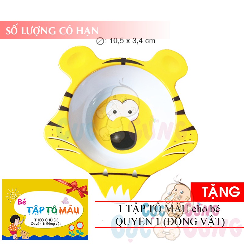 Chén cho bé tập ăn bằng nhựa (nhiều hình) TẶNG 1 quyển tô màu (động vật)
