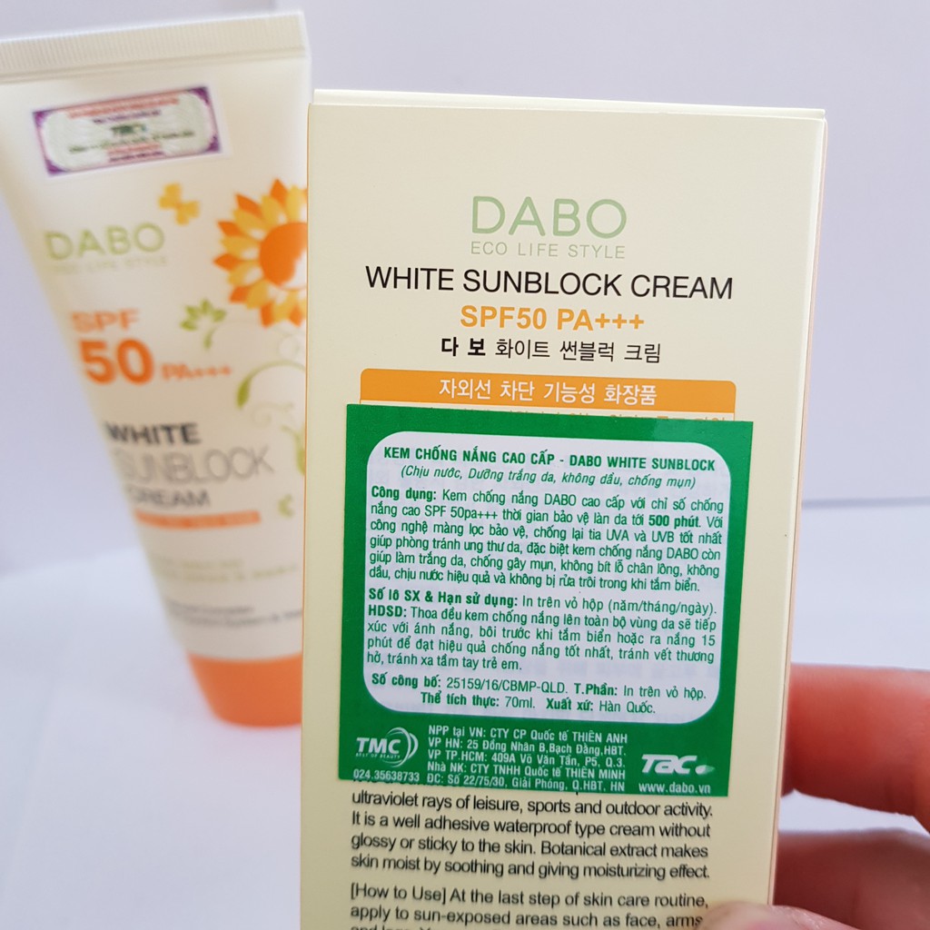 Kem Chống Nắng Dabo White Sunblock Cream SPF 50 PA+++ 70ml