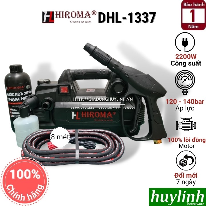 Máy xịt rửa xe Hiroma DHL-1337 - 2200W - Tặng 1 lít nước rửa xe