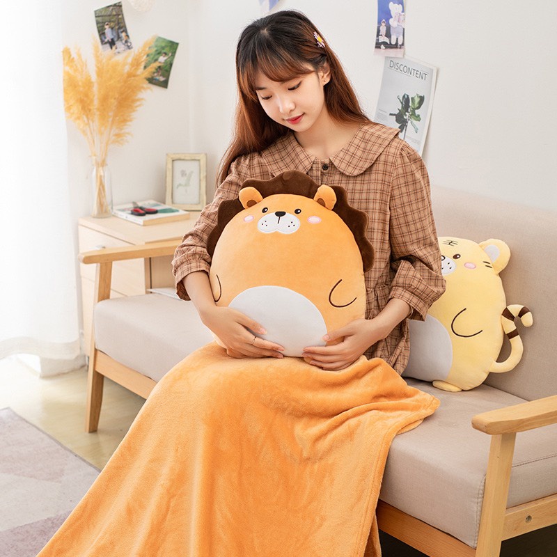 Bộ chăn gối văn phòng 2 trong 1 🦁FREESHIP 🦁 Gấu kèm mền hình thú siêu ngộ nghĩnh GM036-Chichi