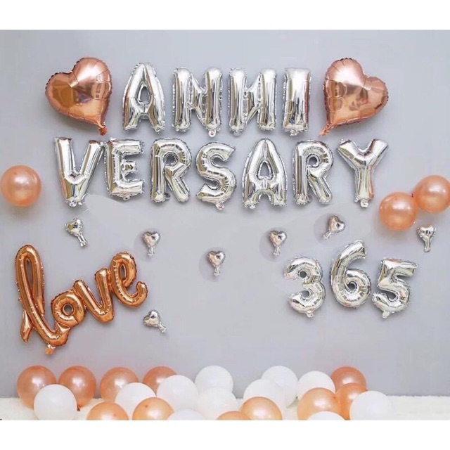 Set bóng happy anniversary bóng chữ, set trang trí bóng kỉ niệm, tình yêu