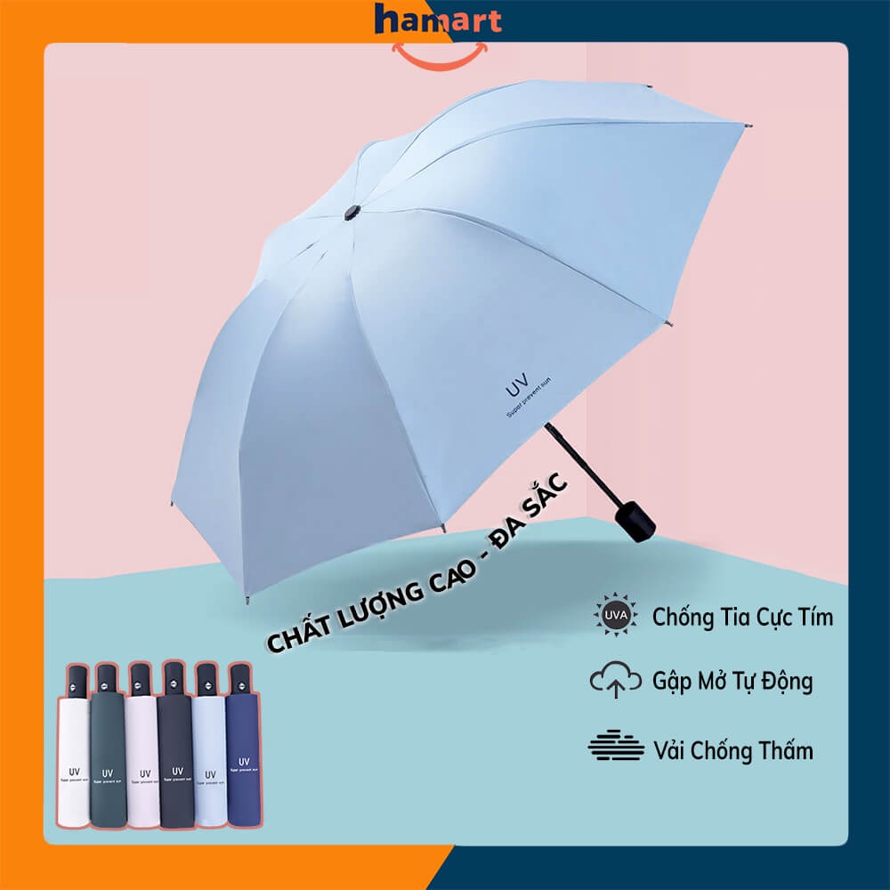 Ô Che Nắng Chống Tia UV Hamart Dù Tự Động Mini Dù Che Mưa Phủ Vinyl Chống Thấm Cao Cấp